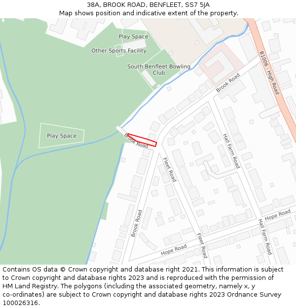 38A, BROOK ROAD, BENFLEET, SS7 5JA: Location map and indicative extent of plot