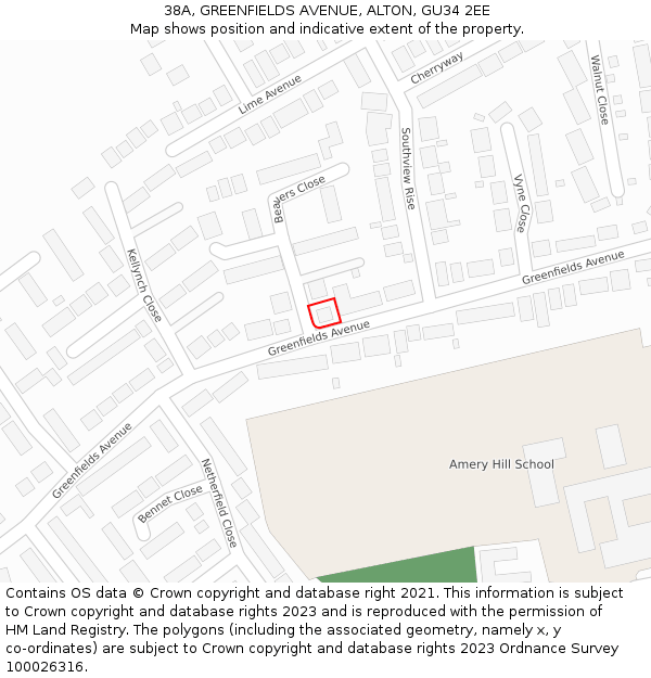 38A, GREENFIELDS AVENUE, ALTON, GU34 2EE: Location map and indicative extent of plot