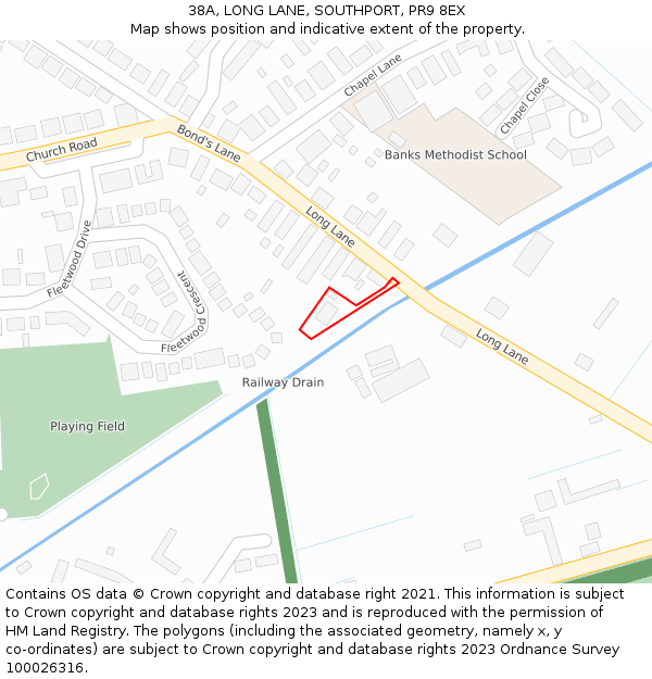 38A, LONG LANE, SOUTHPORT, PR9 8EX: Location map and indicative extent of plot