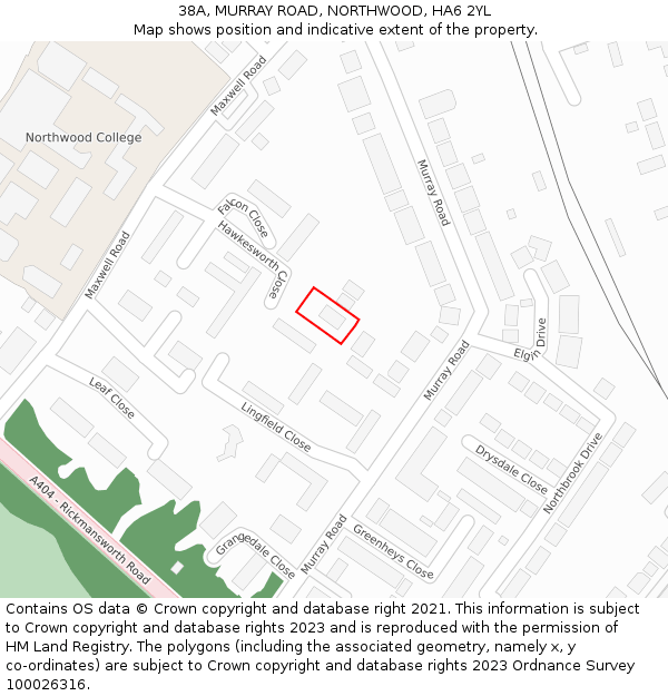 38A, MURRAY ROAD, NORTHWOOD, HA6 2YL: Location map and indicative extent of plot