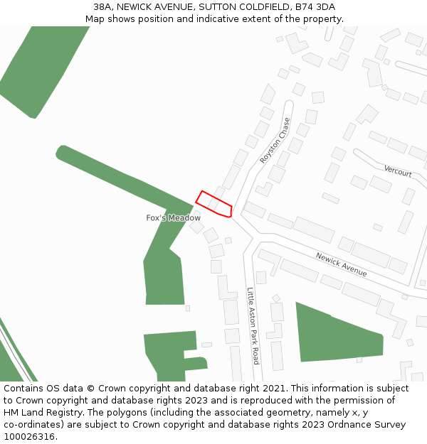 38A, NEWICK AVENUE, SUTTON COLDFIELD, B74 3DA: Location map and indicative extent of plot