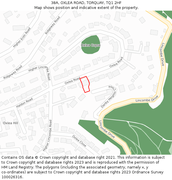 38A, OXLEA ROAD, TORQUAY, TQ1 2HF: Location map and indicative extent of plot