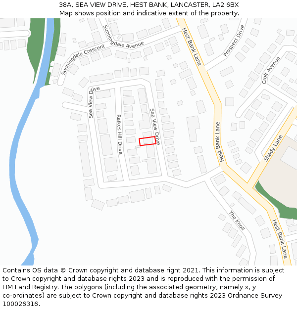 38A, SEA VIEW DRIVE, HEST BANK, LANCASTER, LA2 6BX: Location map and indicative extent of plot