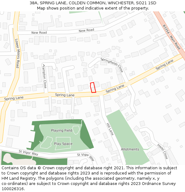 38A, SPRING LANE, COLDEN COMMON, WINCHESTER, SO21 1SD: Location map and indicative extent of plot