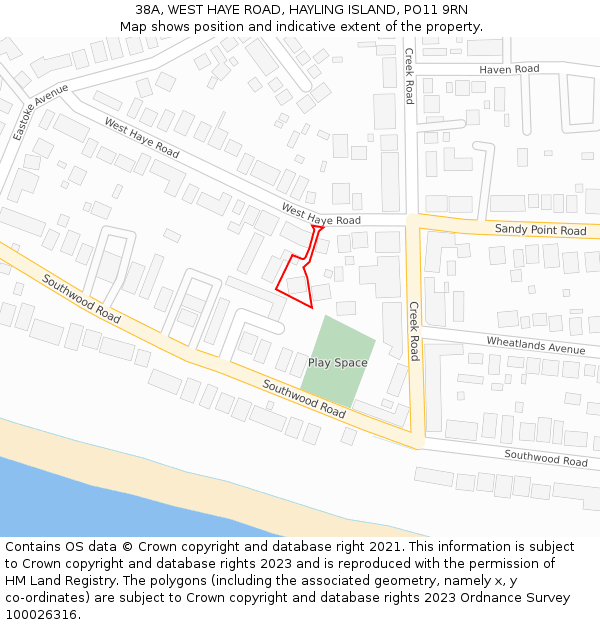 38A, WEST HAYE ROAD, HAYLING ISLAND, PO11 9RN: Location map and indicative extent of plot