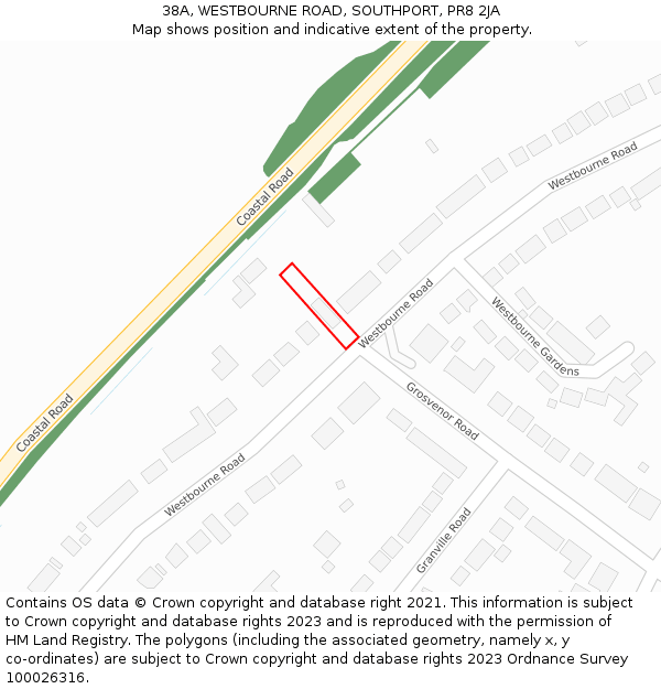 38A, WESTBOURNE ROAD, SOUTHPORT, PR8 2JA: Location map and indicative extent of plot