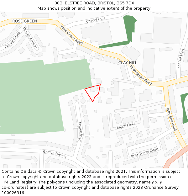 38B, ELSTREE ROAD, BRISTOL, BS5 7DX: Location map and indicative extent of plot