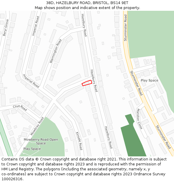38D, HAZELBURY ROAD, BRISTOL, BS14 9ET: Location map and indicative extent of plot