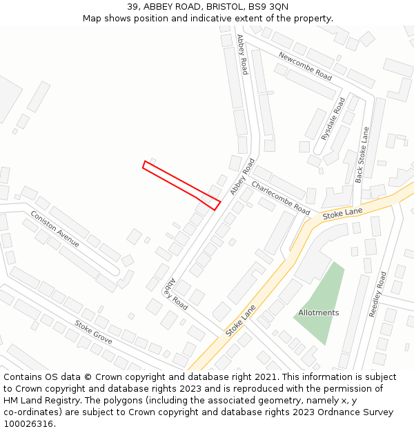 39, ABBEY ROAD, BRISTOL, BS9 3QN: Location map and indicative extent of plot