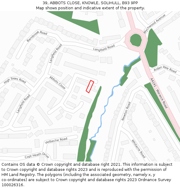 39, ABBOTS CLOSE, KNOWLE, SOLIHULL, B93 9PP: Location map and indicative extent of plot