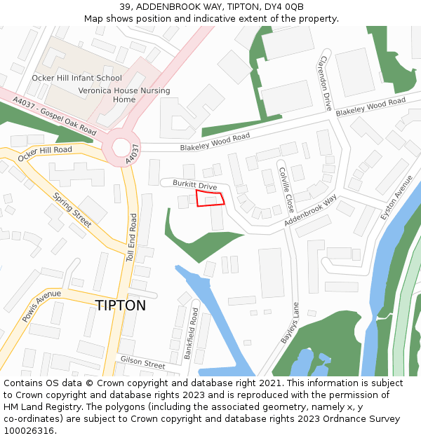 39, ADDENBROOK WAY, TIPTON, DY4 0QB: Location map and indicative extent of plot