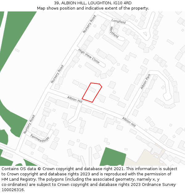 39, ALBION HILL, LOUGHTON, IG10 4RD: Location map and indicative extent of plot