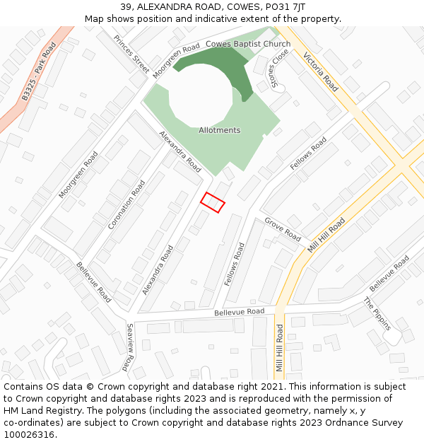 39, ALEXANDRA ROAD, COWES, PO31 7JT: Location map and indicative extent of plot