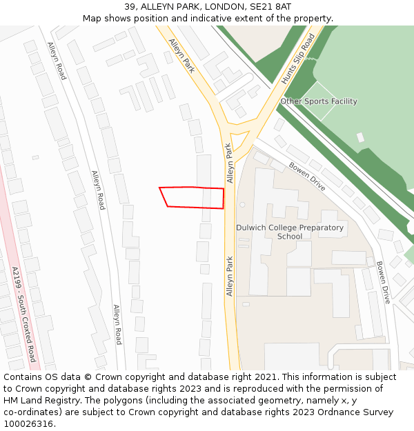 39, ALLEYN PARK, LONDON, SE21 8AT: Location map and indicative extent of plot