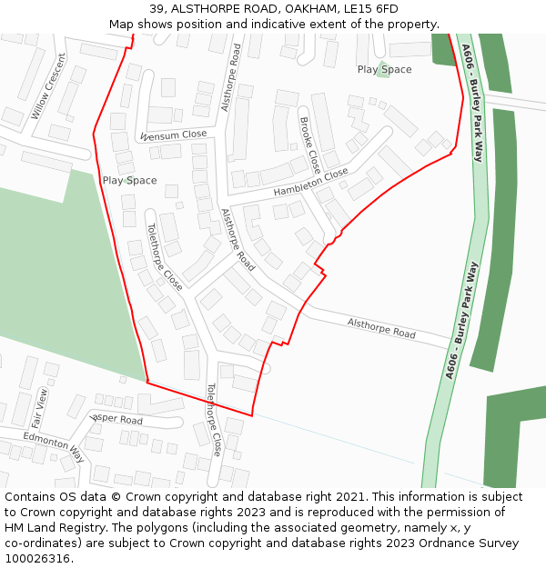 39, ALSTHORPE ROAD, OAKHAM, LE15 6FD: Location map and indicative extent of plot