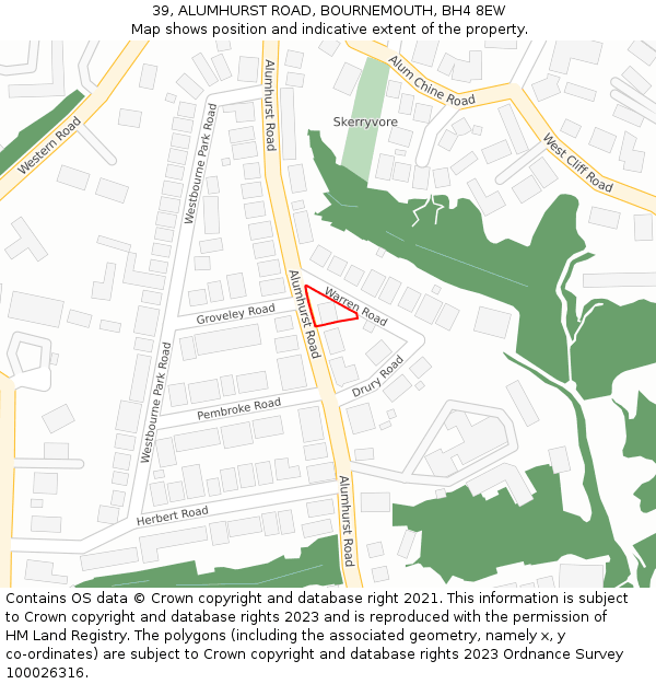 39, ALUMHURST ROAD, BOURNEMOUTH, BH4 8EW: Location map and indicative extent of plot