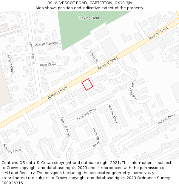39, ALVESCOT ROAD, CARTERTON, OX18 3JN: Location map and indicative extent of plot