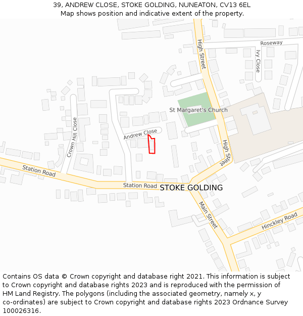 39, ANDREW CLOSE, STOKE GOLDING, NUNEATON, CV13 6EL: Location map and indicative extent of plot