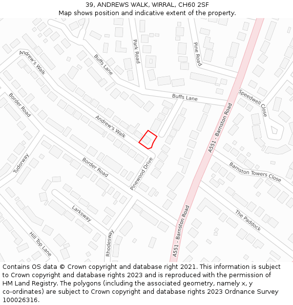 39, ANDREWS WALK, WIRRAL, CH60 2SF: Location map and indicative extent of plot