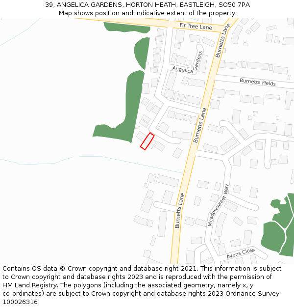 39, ANGELICA GARDENS, HORTON HEATH, EASTLEIGH, SO50 7PA: Location map and indicative extent of plot