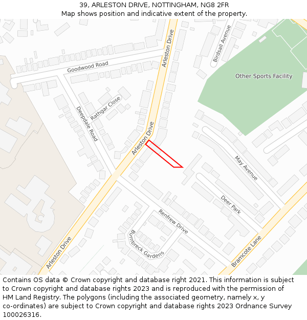 39, ARLESTON DRIVE, NOTTINGHAM, NG8 2FR: Location map and indicative extent of plot