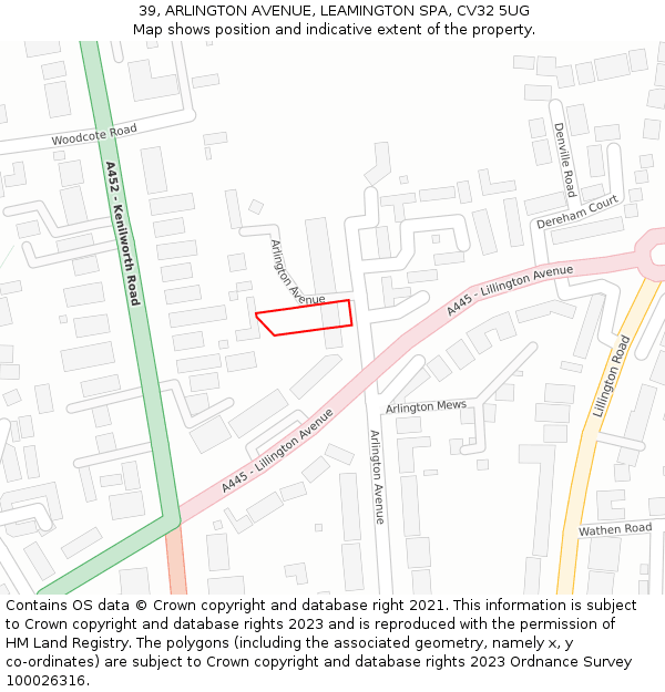 39, ARLINGTON AVENUE, LEAMINGTON SPA, CV32 5UG: Location map and indicative extent of plot