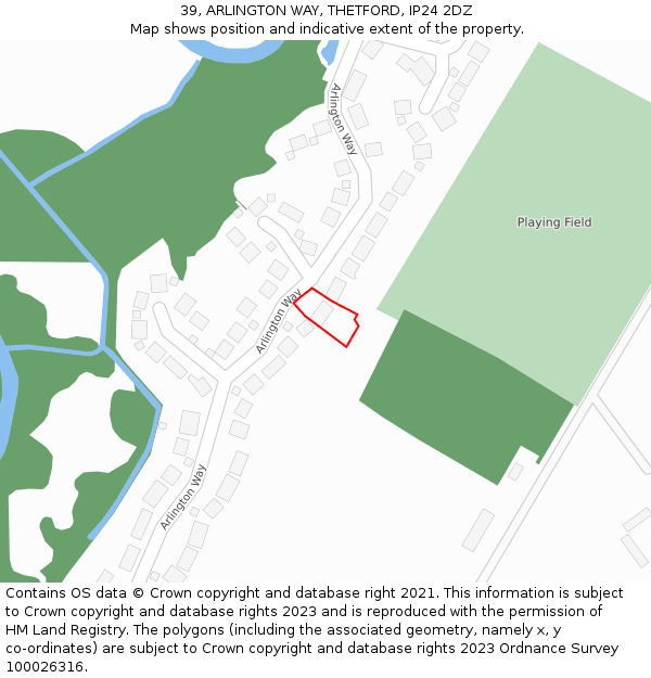 39, ARLINGTON WAY, THETFORD, IP24 2DZ: Location map and indicative extent of plot