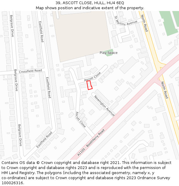 39, ASCOTT CLOSE, HULL, HU4 6EQ: Location map and indicative extent of plot