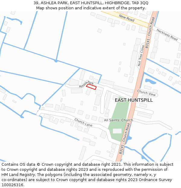 39, ASHLEA PARK, EAST HUNTSPILL, HIGHBRIDGE, TA9 3QQ: Location map and indicative extent of plot