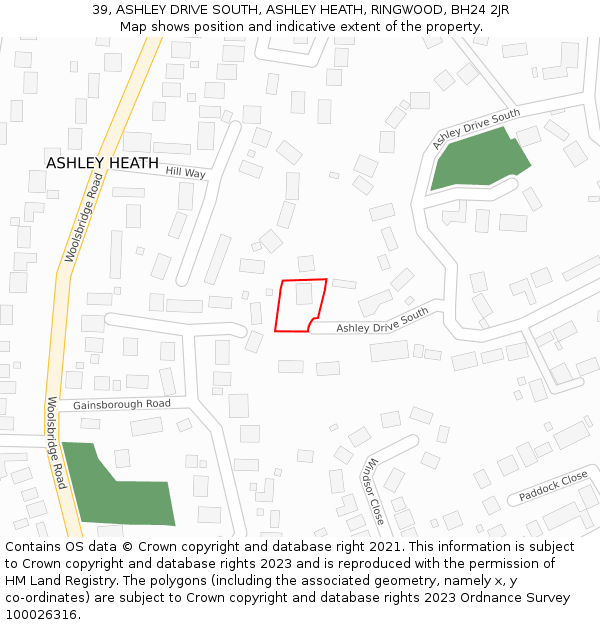 39, ASHLEY DRIVE SOUTH, ASHLEY HEATH, RINGWOOD, BH24 2JR: Location map and indicative extent of plot