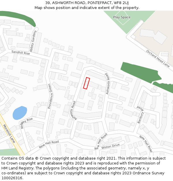 39, ASHWORTH ROAD, PONTEFRACT, WF8 2UJ: Location map and indicative extent of plot