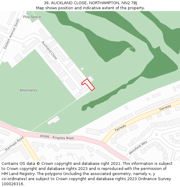 39, AUCKLAND CLOSE, NORTHAMPTON, NN2 7BJ: Location map and indicative extent of plot