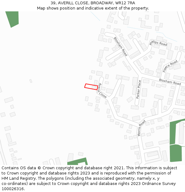 39, AVERILL CLOSE, BROADWAY, WR12 7RA: Location map and indicative extent of plot