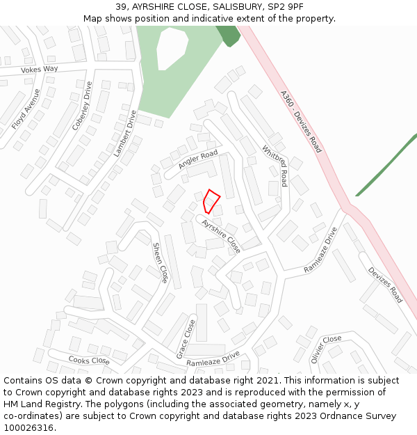 39, AYRSHIRE CLOSE, SALISBURY, SP2 9PF: Location map and indicative extent of plot