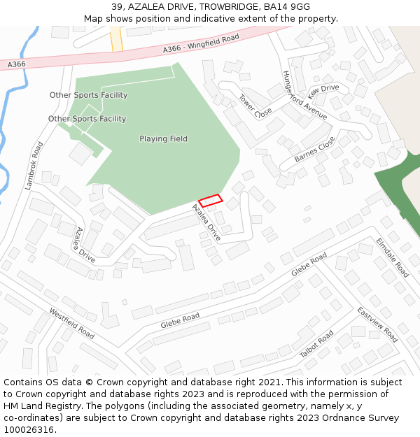 39, AZALEA DRIVE, TROWBRIDGE, BA14 9GG: Location map and indicative extent of plot