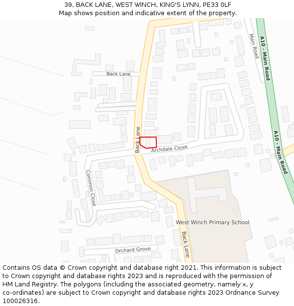 39, BACK LANE, WEST WINCH, KING'S LYNN, PE33 0LF: Location map and indicative extent of plot