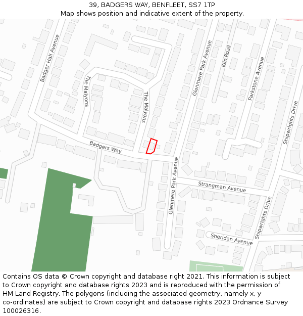 39, BADGERS WAY, BENFLEET, SS7 1TP: Location map and indicative extent of plot