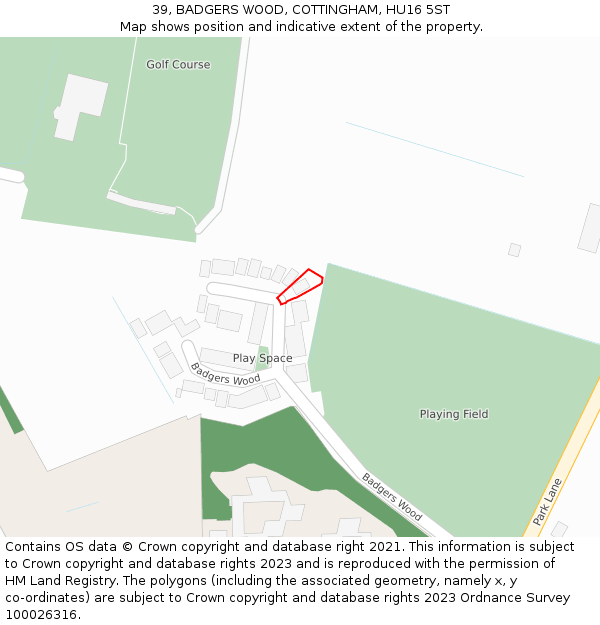 39, BADGERS WOOD, COTTINGHAM, HU16 5ST: Location map and indicative extent of plot