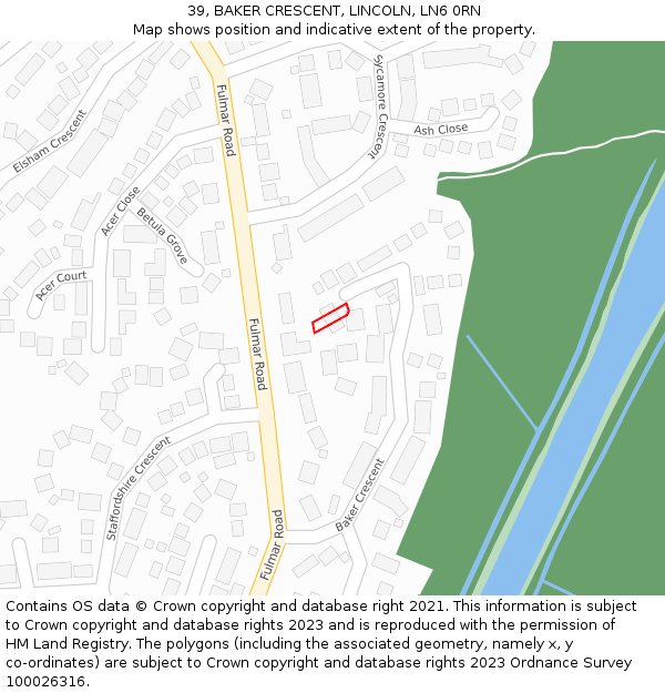 39, BAKER CRESCENT, LINCOLN, LN6 0RN: Location map and indicative extent of plot