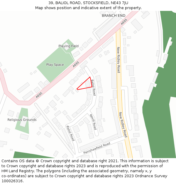 39, BALIOL ROAD, STOCKSFIELD, NE43 7JU: Location map and indicative extent of plot