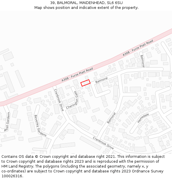 39, BALMORAL, MAIDENHEAD, SL6 6SU: Location map and indicative extent of plot
