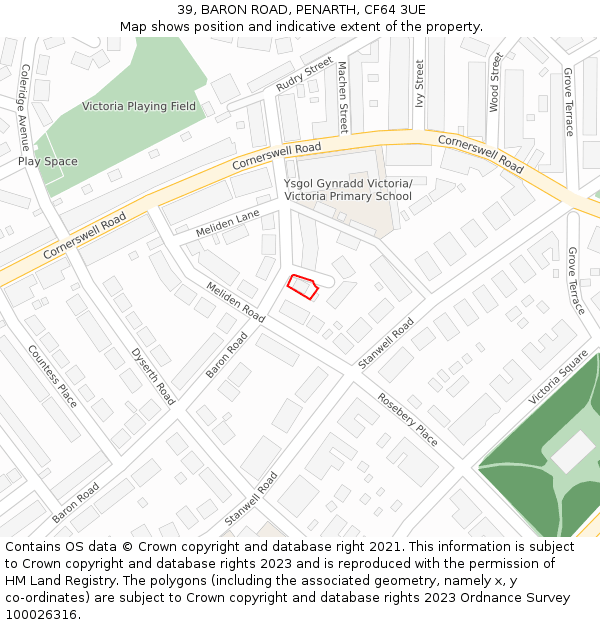 39, BARON ROAD, PENARTH, CF64 3UE: Location map and indicative extent of plot