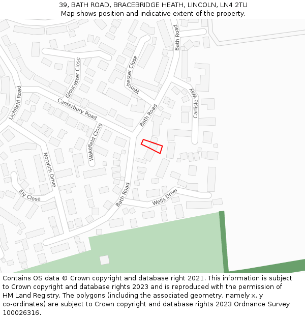 39, BATH ROAD, BRACEBRIDGE HEATH, LINCOLN, LN4 2TU: Location map and indicative extent of plot