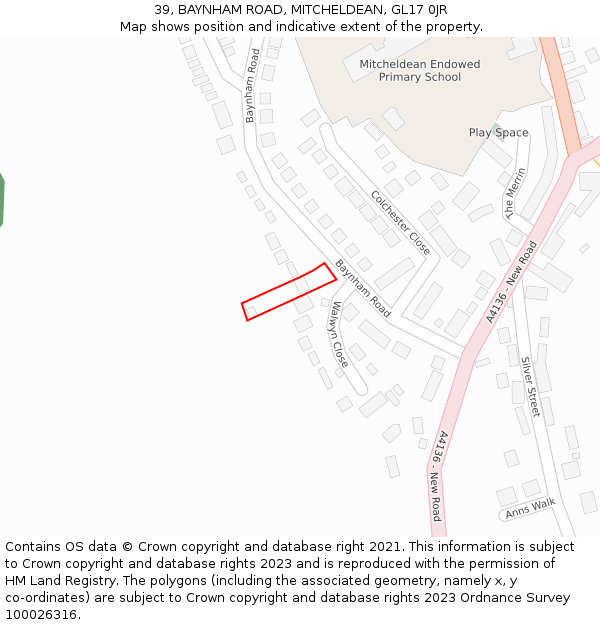 39, BAYNHAM ROAD, MITCHELDEAN, GL17 0JR: Location map and indicative extent of plot