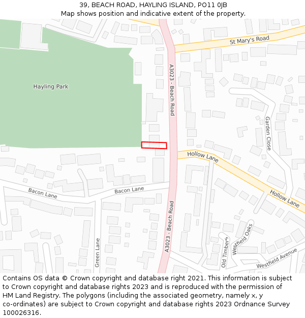 39, BEACH ROAD, HAYLING ISLAND, PO11 0JB: Location map and indicative extent of plot