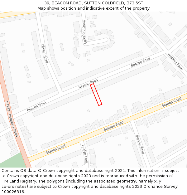 39, BEACON ROAD, SUTTON COLDFIELD, B73 5ST: Location map and indicative extent of plot