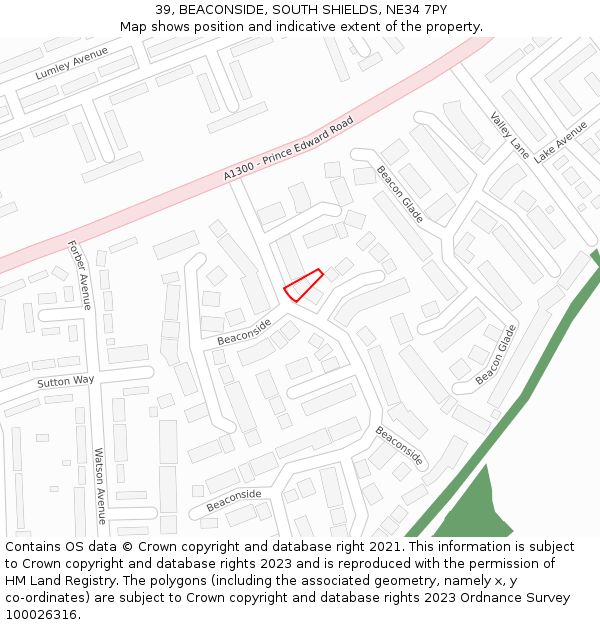 39, BEACONSIDE, SOUTH SHIELDS, NE34 7PY: Location map and indicative extent of plot