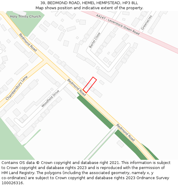 39, BEDMOND ROAD, HEMEL HEMPSTEAD, HP3 8LL: Location map and indicative extent of plot