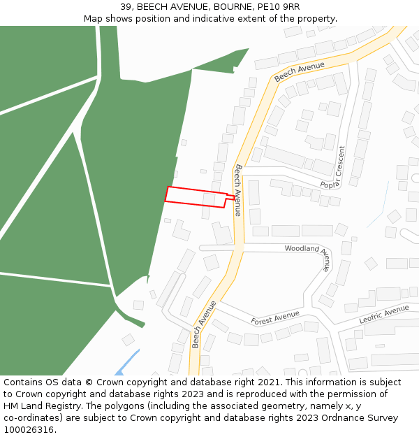 39, BEECH AVENUE, BOURNE, PE10 9RR: Location map and indicative extent of plot