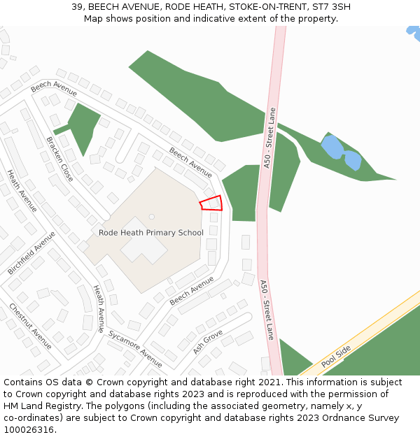 39, BEECH AVENUE, RODE HEATH, STOKE-ON-TRENT, ST7 3SH: Location map and indicative extent of plot